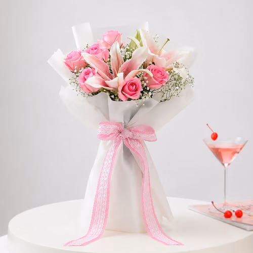 Enchanted Pink Lily and Rose Bouquet